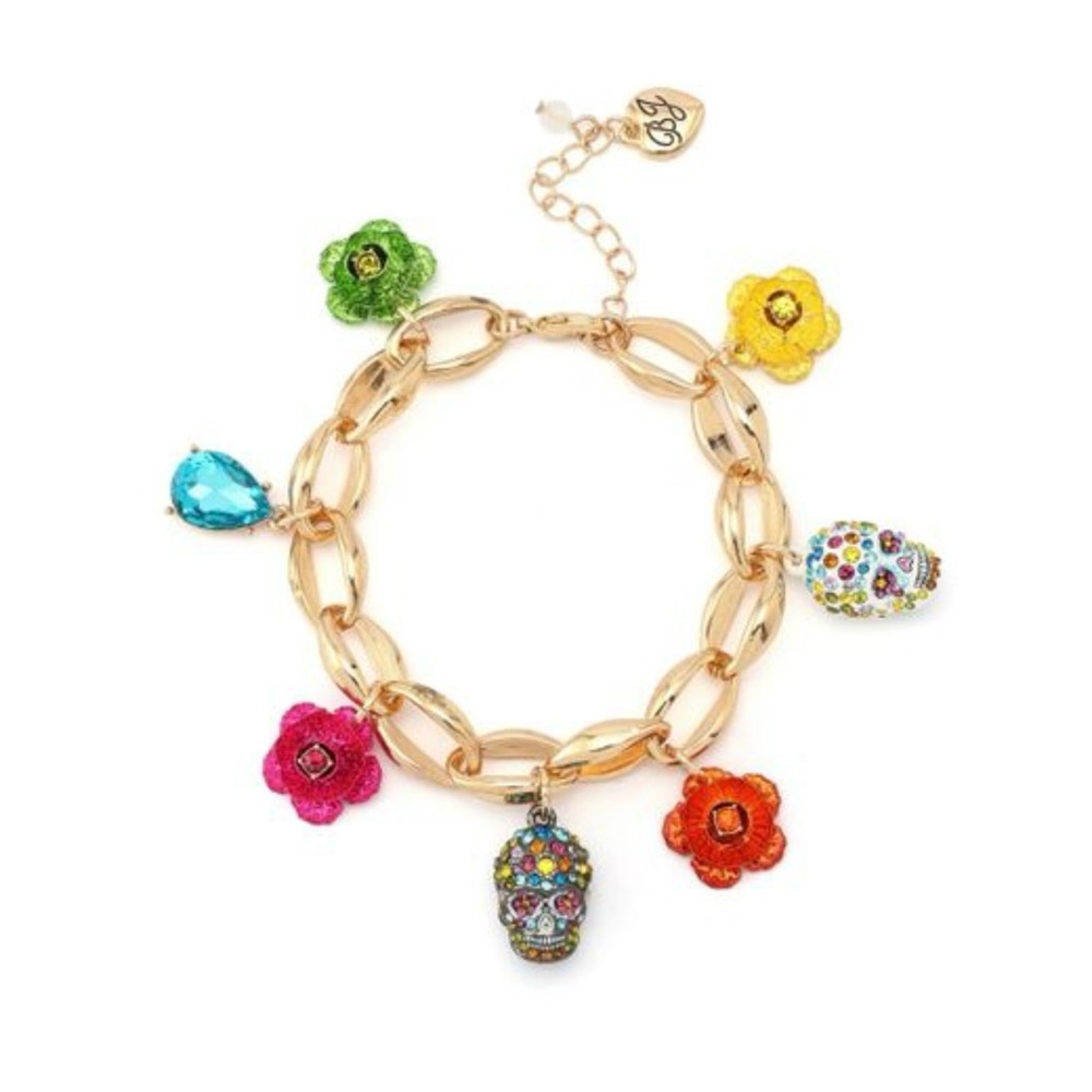 Betsey Johnson Faux Stone Sugar Skull Charm Bracelet